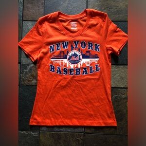 Girls M 7/8 New York Mets Orange Baseball Tee Shirt Never Worn